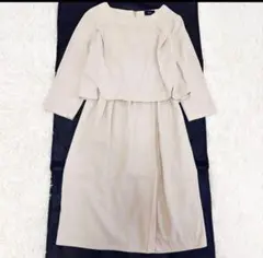 ライトベージュ レイヤード 膝丈ワンピース