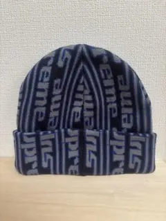 【極美品】Supreme ビーニー ニット帽 総柄　ブルー/グレー
