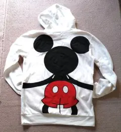 ディズニー ミッキーマウス フード付パーカー bros 白 メンズ 薄生地 古着