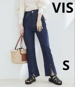 【完売品 】VIS 裾スリットフレアデニムパンツ　フロントスリットデニム　S
