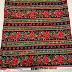 クリスマス柄ボーダーCranston 赤金ポインセチア生地 200x110cm