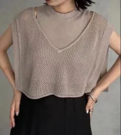 &g’aime アンジェム　半袖ニット　メッシュベストレイヤード　２枚セットのサムネイル
