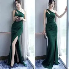 【4/20まで期間限定値下げ】グリーン　ワンショルダー　ロングドレス
