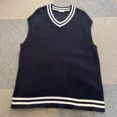 ネイビー Vネック ノースリーブ ニットベスト