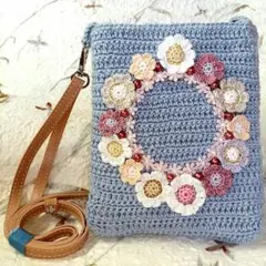ハンドメイド かぎ針編み スマホショルダーバッグ 花モチーフ