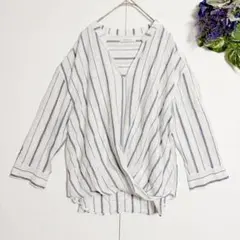 美品 ファイナルディシジョン 長袖 カシュクールシャツ ブラウス ストライプ Ｍのサムネイル