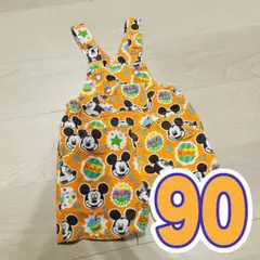 ミッキーマウス サロペット オレンジ ディズニー 90 総柄 個性的 派手