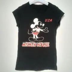 Tシャツ　半袖　黒　レディース　ミッキー　ディズニー