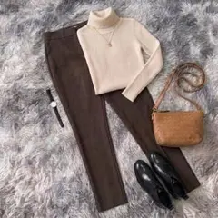 美品】PLST スキニーパンツ カーキブラウン 秋冬 ウォームリザーブ 裾ジップ