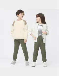 GU KIDS男女兼用スウェットイージージョガーパンツ カーキオリーブ130