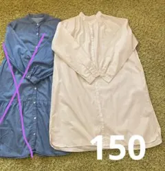 ユニクロ　シャツワンピース　ノーカラー　150