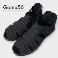 【美品】Gomu56 ゴムゴム メッシュ サンダル 厚底 バックジップ 黒 M