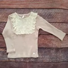 テータテート　くすみピンク　 フリル付きリブ長袖Tシャツ　90