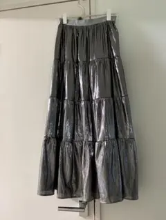 メタリックグレー フレアロングスカート サイズF