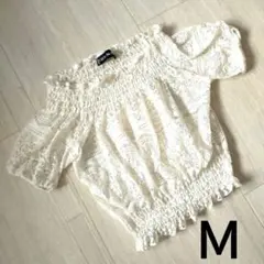 Ｍ　白　ホワイト　CECIL McBEE　レース　半袖　トップス