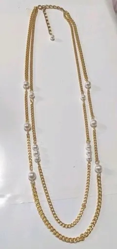 イミテーションパールのネックレス　　ロング　２連