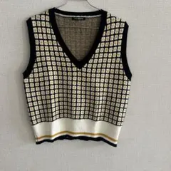 チェック柄ニットベスト Vネック