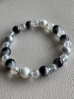 ビーズブレスレット 18cm ブラック グレー ホワイト