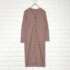 セゾンドパピヨン【M】ピンク系 ニットロングカーディガン 2way ストレッチ