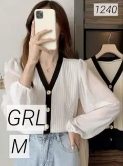 あ*い様 1240 GRL グレイル シフォンスリーブ配色ニットトップス