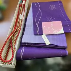 紫の花柄帯と帯締めセット