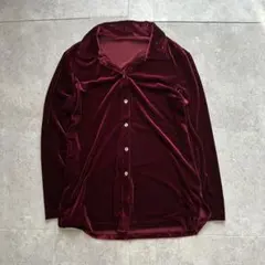 vintage 長袖ベロアシャツ ボルドー 光沢 グランジ アーカイブ y2kのサムネイル