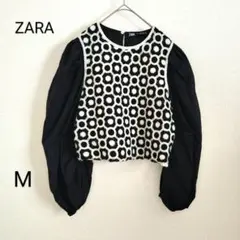 ◆ ZARA 長袖 トップス 花柄編み 黒白 可愛い おしゃれ M 秋冬 ザラのサムネイル