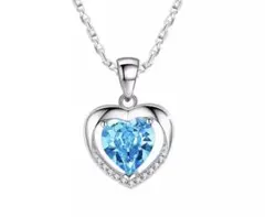 新品　○ダブルハート型ブルークリスタルネックレス シルバー925