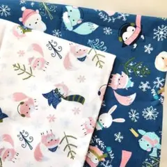 USAコットン 冬の動物柄プリント生地2点セット