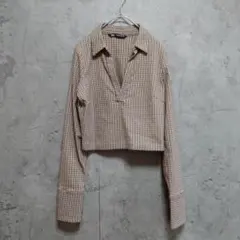 美品　即決価格　ZARA　千鳥格子　スキッパー　クロップド　シャツ　プルオーバー