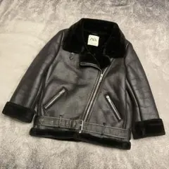 美品　ZARA ボア ムートン ライダース 肉厚 L 黒 B-3 完売品 高見え