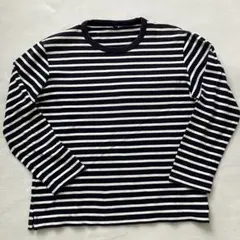 UNIQLO ウォッシュボーダーT（長袖）Lサイズ　ネイビー×白