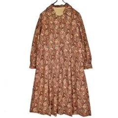 ヴィンテージ ペイズリー柄 総柄 ロングワンピース 長袖 L位 茶 古着 レトロ