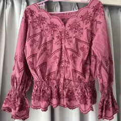 PAGE BOY 刺繍入りピンクコットンブラウス