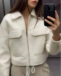 ZARA ブークレクロップドジャケット 3046/288 ホワイト