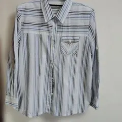 ストライプ 長袖シャツ 青白黒