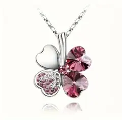 ジルコニア　パープルレッド　四葉のクローバーネックレス　ビンテージ　幸運