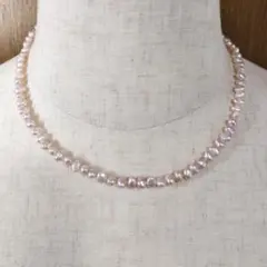 淡水パールネックレス、ナチュラルカラーバロック淡水、38cm、全長43cm