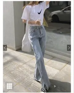 GRL フロントスリットハイウエストデニムパンツ［cu300］