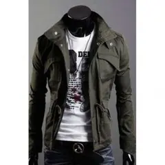 送料無料★Lサイズ ミリタリー アウター ジャケット メンズ 長袖 緑色