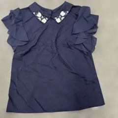 209新品 WILLSELECTION ネイビー ビジュ付き フリル袖 トップス
