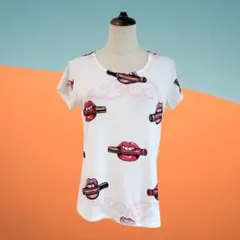 唇リップ柄　プリントTシャツ　カットソー