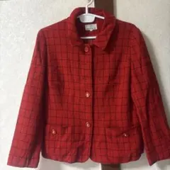 赤いチェック柄テーラードジャケット