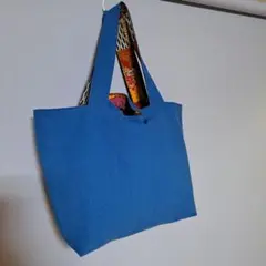 マットブルー×アフリカン　エスニック　アジアン 2WAY リバーシブルデカトート