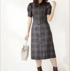 プロポーションボディドレッシング クラシカルチェック襟付きタイトワンピース S