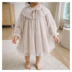 チュールドレス キッズ ワンピース 90ベージュ 結婚式 発表会