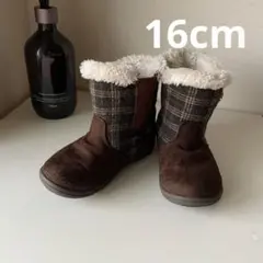 ミッキー チェック柄 ブーツ　16cm