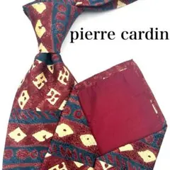【美品】pierre cardin ネクタイ レッド ネイビー ボーダー総柄