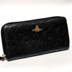 ヴィヴィアンウエストウッド　長財布　ラウンドジップ　黒　レザー　型押し　オーブ