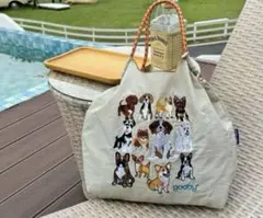 【新品】 エコバッグ 刺繍 犬柄 M ベージュ